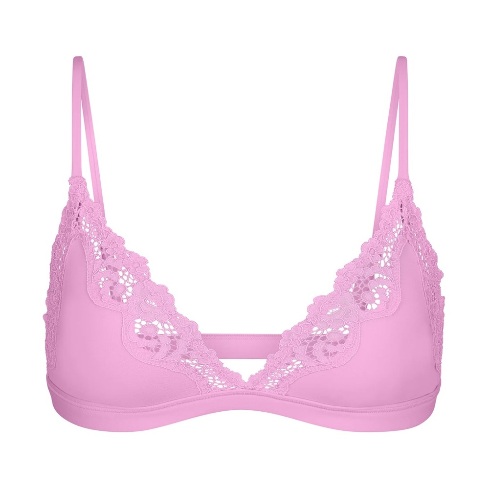 SKIMS FITS EVERYBODY CORDED LACE TRIANGLE BRALETTE PINK PETAL SIZE M